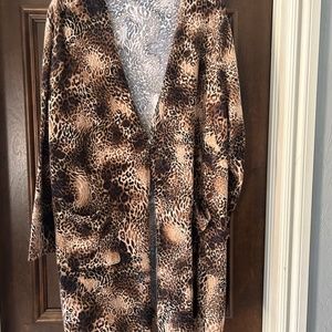 Nina Leonard Dolce Knit Duster Cardigan Pockets ANIMAL PRINT P3X #703-879
